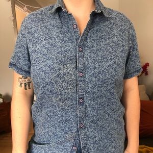 blue floral button up